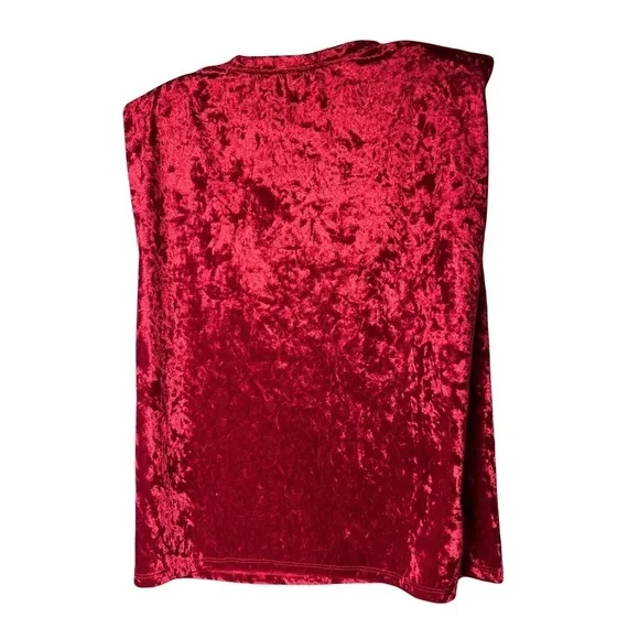 Watermelon | Vtg Crimson Red Crushed Velvet Sleeveless Top, Medium - Picture 3 of 6